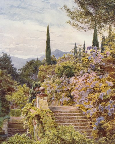 Italienske haver: Wistaria, Villa Cavagnaro (farvelitografi) af George Samuel Elgood