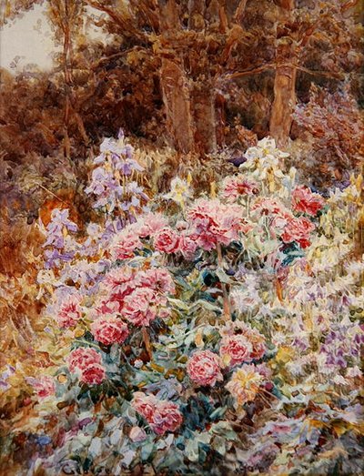 Pæoner og Iris af George Samuel Elgood