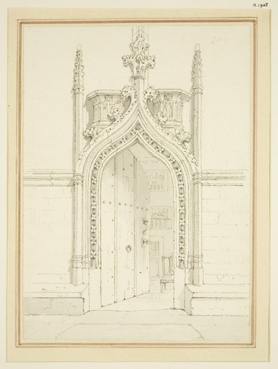 Døråbning til Vestry Room of St Mary Redcliffe, ca. 1812 (blyant og akvarel på papir) af George Shepherd