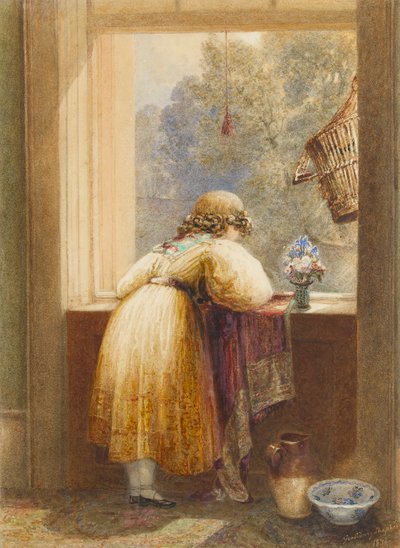 Kiggende fra et vindue ovenpå, 1832 (wc på papir) af George Shepherd