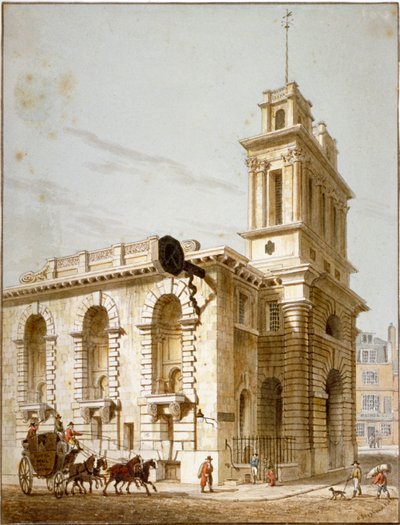 Nordvestudsigt over Church of St Mary Woolnoth, City of London, 1812 af George Shepherd