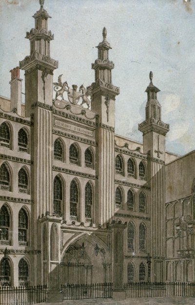 Sydvestudsigt over Guildhall-fronten, City of London, 1810 af George Shepherd