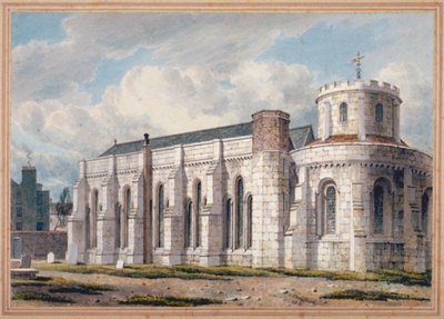 Udsigt over Temple Church fra den anden side af kirkegården, City of London, 1811 af George Shepherd