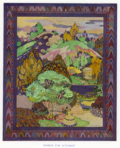 The Duenna af Sheridan: Design for Act-Drop (farve litho) af George Sheringham