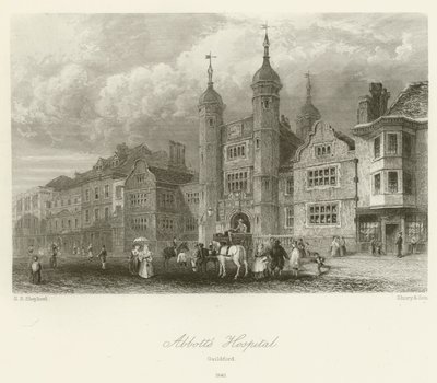 Abbotts Hospital, Guildford, 1840 af George Sidney after Shepherd