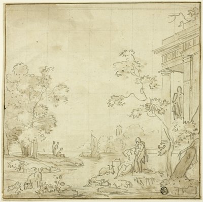 Havnescene med figurer, tempel af George Smith of Chichester