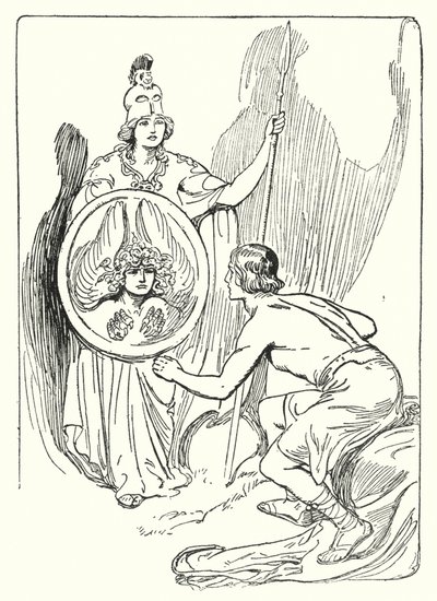 Perseus: "I skjoldets spejl viste der sig et ansigt" (litho) af George Soper