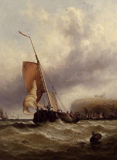 Fiskerbåd i råt hav af George Stainton