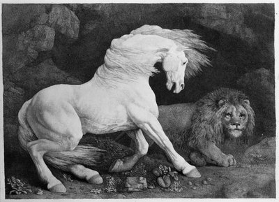 En hest skræmt af en løve, indgraveret af kunstneren, 1788 af George Stubbs