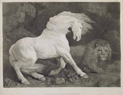 A Horse Frighted by a Lion, indgraveret af kunstneren, pub. 1788 af George Stubbs