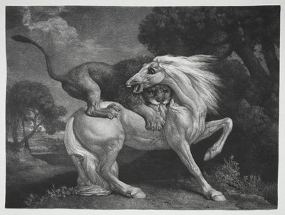 En hest angrebet af en løve, 1788. af George Stubbs