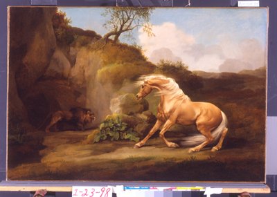 En hest skræmt af en løve, c.1790-5 af George Stubbs