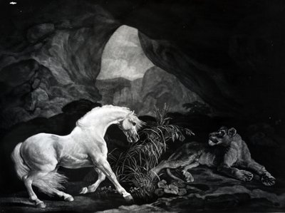 En hest forskrækket af en løvinde, indgraveret af Benjamin Green, 1774 af George Stubbs