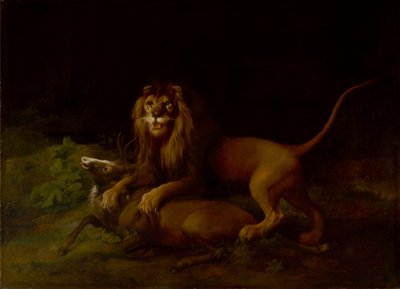 En løve angriber en kronhjort af George Stubbs
