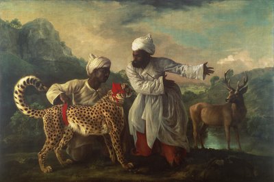 Gepard og kronhjort med to indianere, ca. 1765 (olie på lærred) af George Stubbs