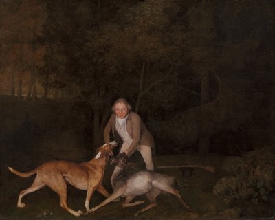 Freeman, jarlen af Clarendons jagtmand, med en døende då og hund, 1800. af George Stubbs