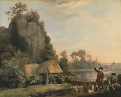 To herrer på jagt, med udsigt til Creswell Crags, taget på stedet af George Stubbs