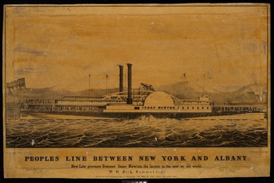 Peoples Line mellem New York og Albany. Ny lavtryksdamper Isaac Newton, den største i den nye eller gamle verden (litografi) af George T. (after) Sanford