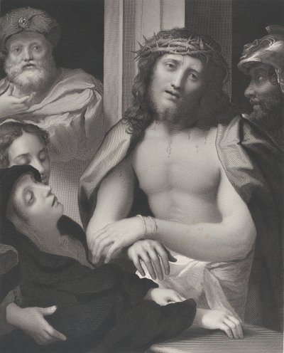 Ecce Homo, med Pontius Pilatus bag sig til venstre, Jomfruen besvimer nederst til venstre, og ..., 1850. af George Thomas Doo