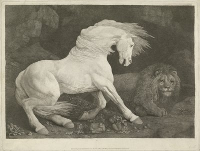 Hesten og løven, 1770 (mezzotint) af George Townley Stubbs
