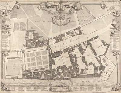 En undersøgelse og grundplot af det kongelige palads i Whitehall af George Vertue