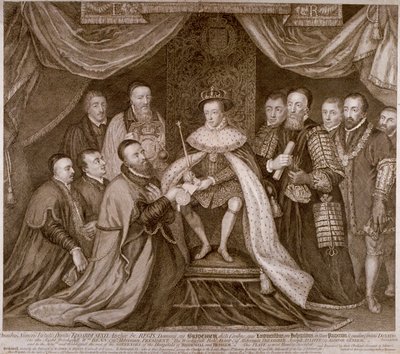 Edward VI underskriver et charter, der giver Bridewell til City of London for et arbejdshus, 1552 1750 af George Vertue