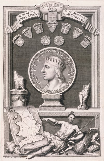 Egbert (d.839) konge af vestsakserne, første monark over hele England, indgraveret af kunstneren (gravering) af George Vertue