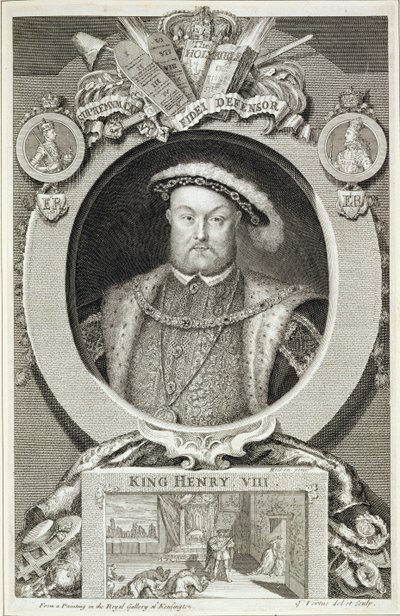 Henry VIII (1491-1547), efter et maleri i Royal Gallery i Kensington af George Vertue
