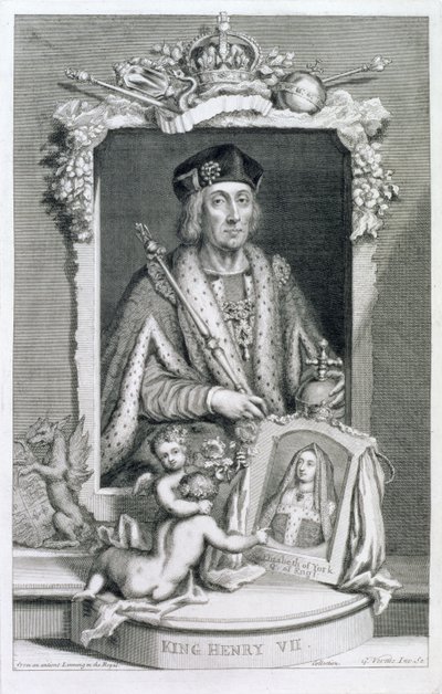 Henrik VII (1457-1509) Konge af England fra 1485, efter et portræt i Den Kongelige Samling, indgraveret af kunstneren af George Vertue