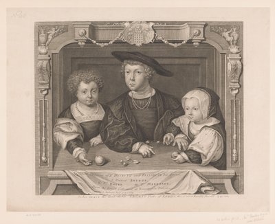 Portret van Dorothea, Johan En Christina van Denemarken Tre børn af K. Henry VII og Elizabeth hans dronning. I. Prince Arthur, ii. Pr. Henry, iii. PS. Margaret (titel på objekt) Portretten van de Tudors (serietitel) Historiske portrætter (serie af George Vertue
