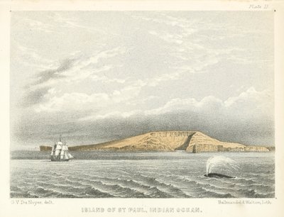 Øen St Paul, Det Indiske Ocean (koloreret stik) af George Victor Du Noyer