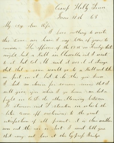 Brev fra George Wyckoff, Camp Holly, Tennessee, til Josephine, 11. juni 1863 af George W. Wyckoff