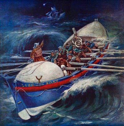 Redningsbåd forsøger at redde (farve litho) af George Washington Lambert