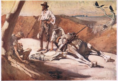 På vej til Mount Hopeless (farve litho) af George Washington Lambert