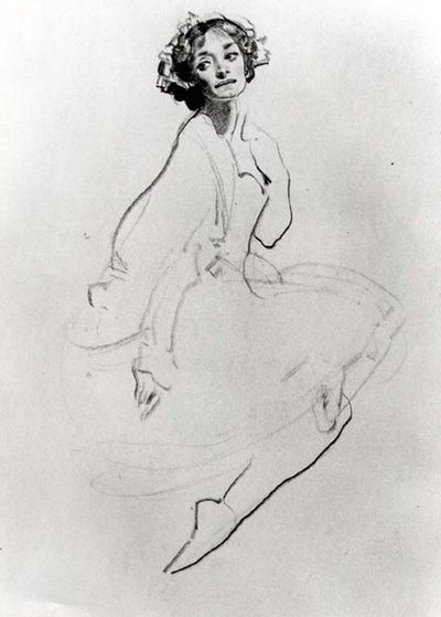 Studie af en balletdanser, ca. 1911 (kridt på papir) (s/h foto) af George Washington Lambert