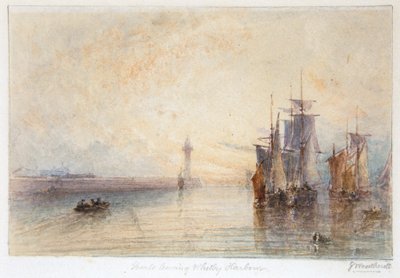 Skibe forlader Whitby Havn (akvarel) af George Weatherill