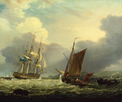 En 36 kanonfregat ud for Devons kyst (olie på lærred) af George Webster