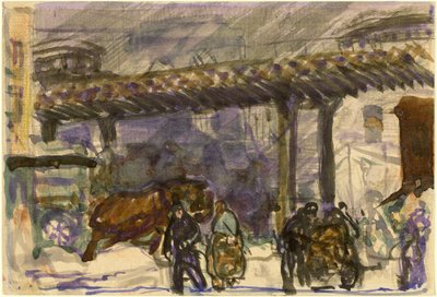 A Winter Day - Under the Elevated nær Brooklyn Bridge, ca. 1907. af George Wesley Bellows