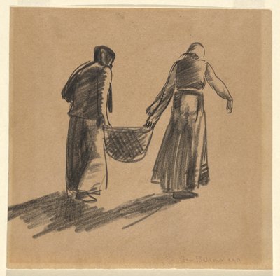 Kvinde med kurv, og forside med trykvejledning af George Wesley Bellows