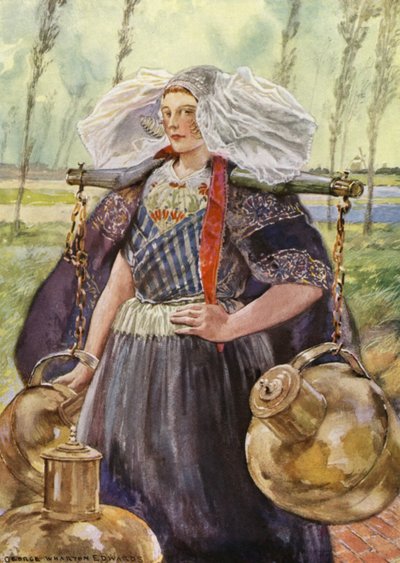 En Zeeland Milkmaid (farve litho) af George Wharton Edwards