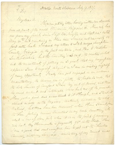 Ufuldstændigt brev [af G.W. Featherstonhaugh], Decatur, NC, til oberst Abert [John James Abert], 19. juli 1837 af George William Featherstonhaugh