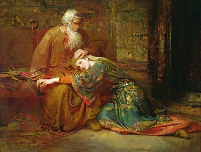 Cordelia trøster sin far, kong Lear, i fængslet af George William Joy