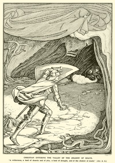 Christian Entering the Valley of the Shadow of Death (gravering) af George Woolliscroft Rhead