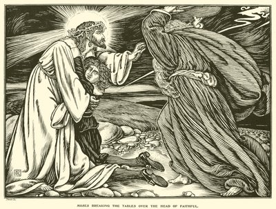 Moses bryder bordene over hovedet på trofaste (gravering) af George Woolliscroft Rhead