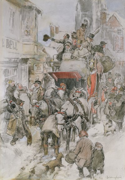 The Christmas Stagecoach (blyant, wc og kropsfarve) af George Wright