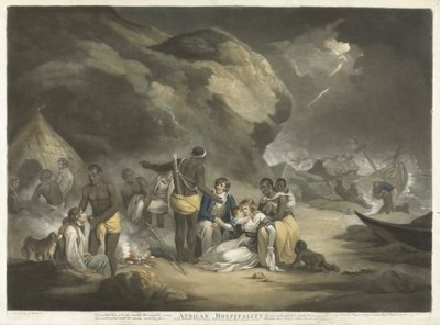 African Hospitality, pub.1791 (håndfarvet gravering) af George after Morland