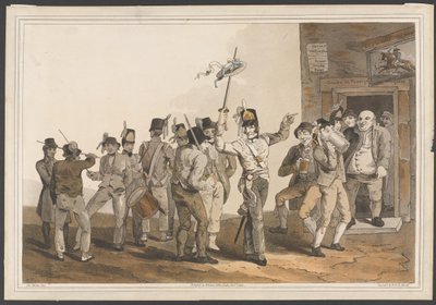 A Recruiting Sergeant of the 33rd Regiment of Foot, 1814 (farvet akvatint) af George after Walker