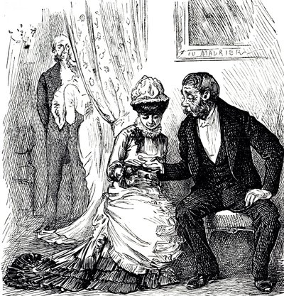 En tegneserie, der kommenterer populariteten af palmistry blandt de velhavende. Illustreret George du Maurier (1834-1896), en fransk-britisk tegneserieskaber og forfatter af George du Maurier