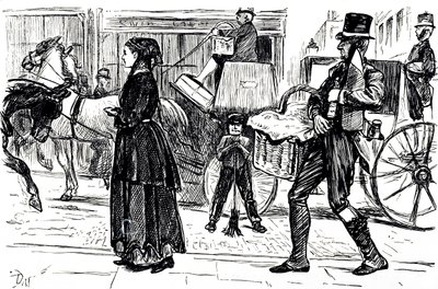 En tegneserie, der skildrer kooperative butikkers tidlige dage. Illustreret af George du Maurier (1834-1896), en fransk-britisk tegneserieskaber og forfatter af George du Maurier