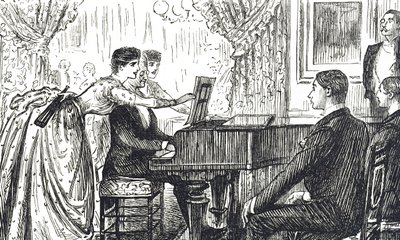 Tegnefilm, der skildrer en musikalsk aften derhjemme af George du Maurier